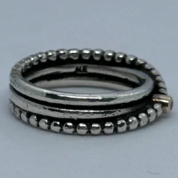Pandora Rising Star 14k Gold & Sterling Silver Diamond Twist Beaded Ring - Picture 9 of 11